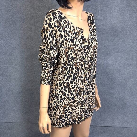 Animal Leopard Print Cardigan Sweater Long Sleeve L Lightweight Button Mob Wife - Picture 4 of 14